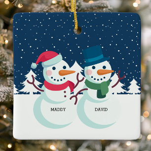 Adorno De Cerámica Pareja de Muñeco de Nieve Personalizado Navideño L