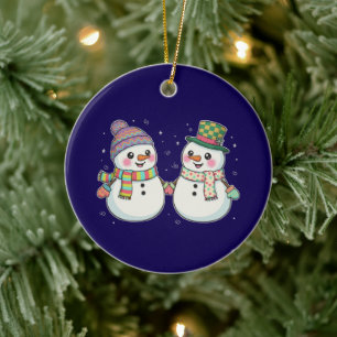 Adorno De Cerámica Pareja de muñecos de nieve de dibujos animados lin