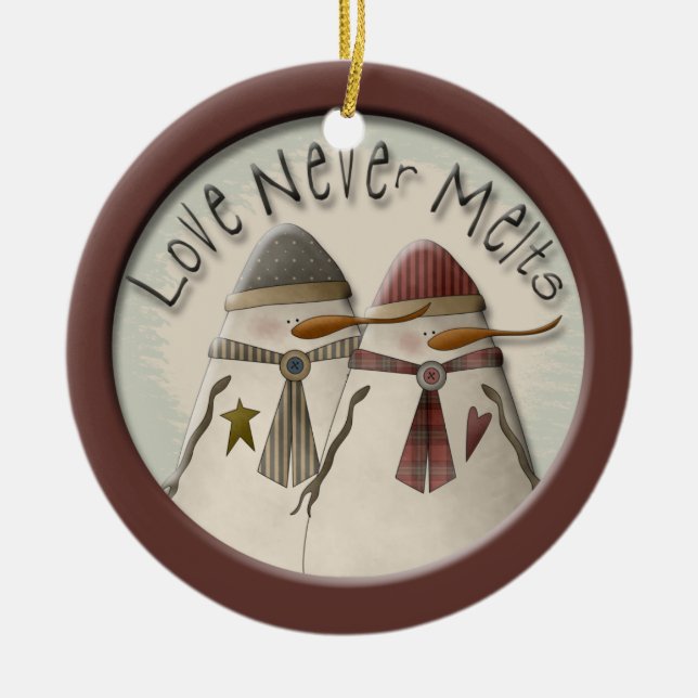 Adorno De Cerámica Pareja de Nieve (Frente)