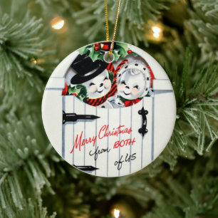 Adorno De Cerámica Pareja de nieve con mensaje de Navidad retro vinta