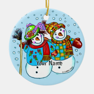 Adorno De Cerámica Pareja de nieve Muñeco de nieve
