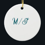 Adorno De Cerámica Pareja de novios con monograma en turquesa nombre<br><div class="desc">diseño</div>