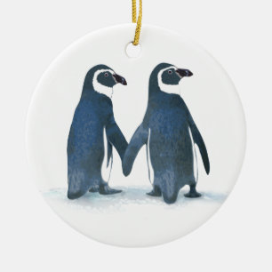 Adorno De Cerámica Pareja de pingüino con las manos