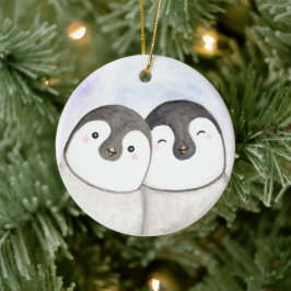 Adorno De Cerámica Pareja de pingüinos primera Navidad juntos Persona