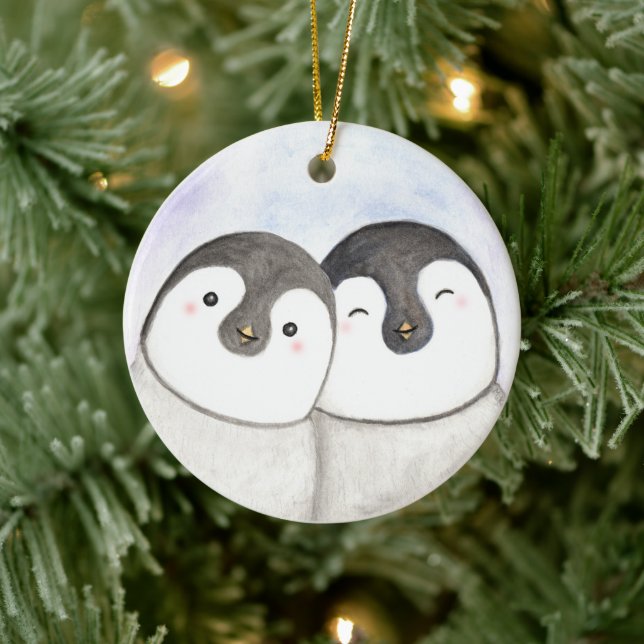 Adorno De Cerámica Pareja de pingüinos primera Navidad juntos Persona (Árbol)