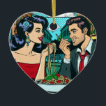 Adorno De Cerámica Pareja enamorada | Pop Art<br><div class="desc">Una pareja en una cita romántica en un restaurante italiano que comparte un plato de espagueti. Estilo de historietas personalizado pop art ai.</div>