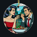 Adorno De Cerámica Pareja enamorada | Pop Art<br><div class="desc">Una pareja en una cita romántica en un restaurante italiano que comparte un plato de espagueti. Estilo de historietas personalizado pop art ai.</div>