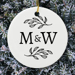 Adorno De Cerámica Pareja Monograma Elegante Botánico<br><div class="desc">Añada un toque de clase a su decoración con este diseño original de hojas botánicas monográficas. Fuente serif moderna,  minimalista y sencilla para un aspecto sofisticado. Arte original de Nic Squirrell.</div>