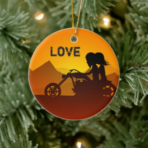 Adorno De Cerámica Pareja personalizada de motocicletas en Sunset LOV