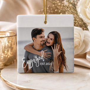 Adorno De Cerámica Parejas Comprometidas Fotografía de Boda Guión Cor