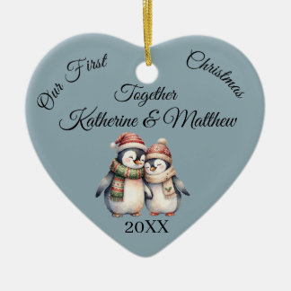 Adorno De Cerámica Parejas de Navidad Azul Gris Personalizadas Juntos