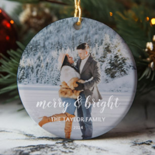 Adorno De Cerámica Parejas Personalizados merry y brillantes Navidade