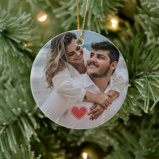 Adorno De Cerámica Parejas Primer nombre de foto de Navidad (Árbol)