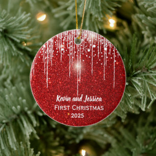 Adorno De Cerámica Parejas Primer nombre de Navidad