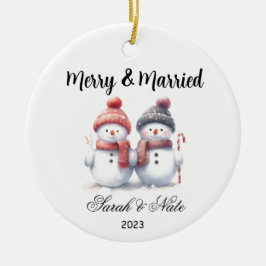 Adorno De Cerámica Parejas Snowman Merry y Boda casado