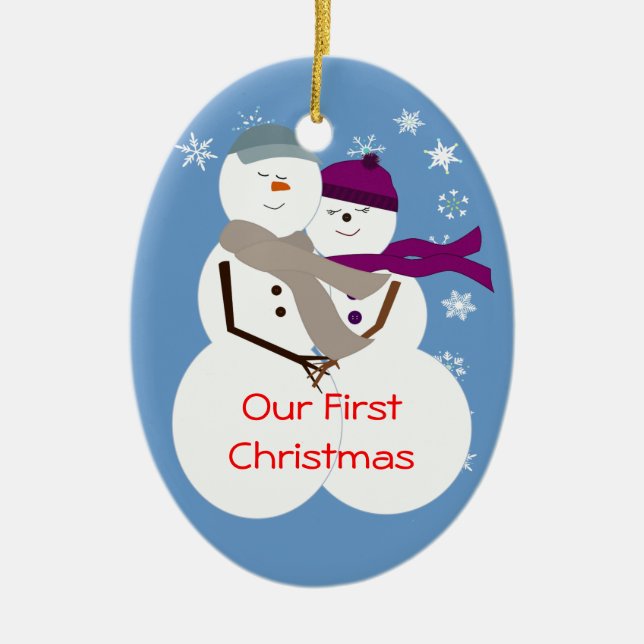 Adorno De Cerámica Pares de la nieve nuestro primer navidad (Frente)