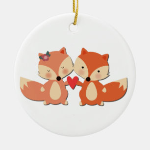 Adorno De Cerámica Pares lindos del Fox que comparten un corazón