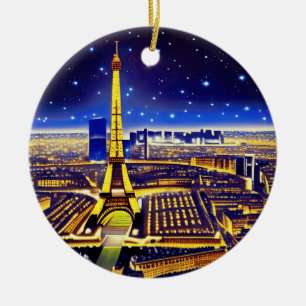 Adorno De Cerámica París bajo un cielo estrellado morado