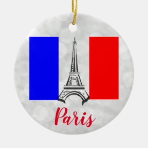 Adorno De Cerámica Paris Eiffel Tower Bandera Francesa