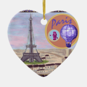 Adorno De Cerámica París Francia con el filete rosado de la Torre Eif