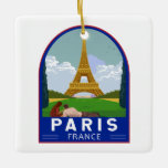 Adorno De Cerámica Paris Francia Retro Viaje Art Vintage<br><div class="desc">Diseño de viaje retro de París en un estilo emblemático. La Torre Eiffel es una torre de entramado de hierro forjado en el Campeón de Marte en París,  Francia.</div>