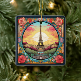 Adorno De Cerámica Parisino Sunset Eifel Tower Paris Floral Francesa