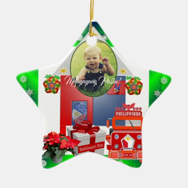 Adorno De Cerámica Parol filipino, bandera, caja de Balikbayan, (Frente)