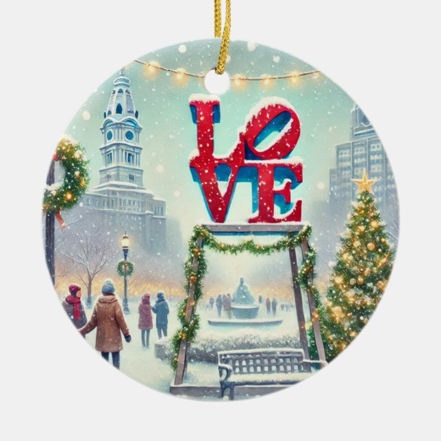 Adorno De Cerámica Parque del AMOR de Philly en vacaciones de Navidad (Frente)