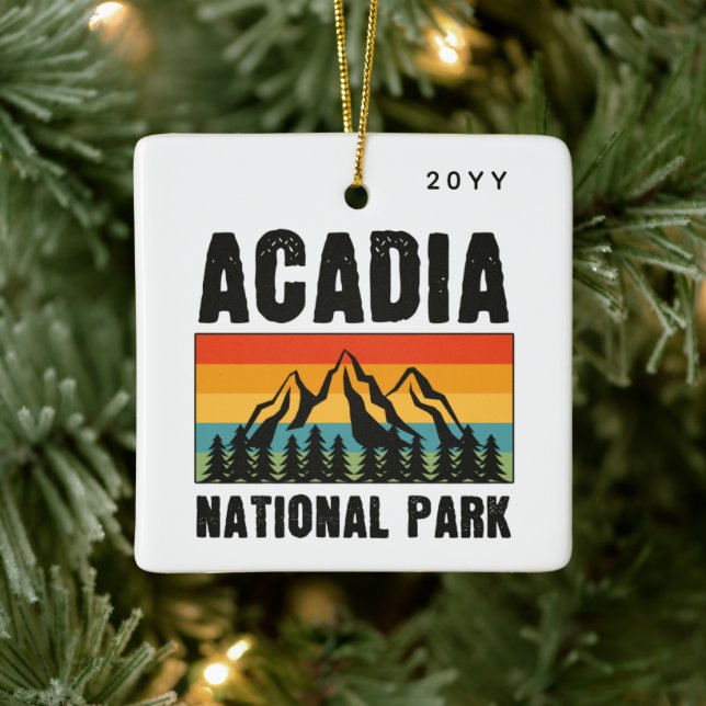 Adorno De Cerámica Parque nacional Acadia, Año Personalizado Maine Re (Árbol)