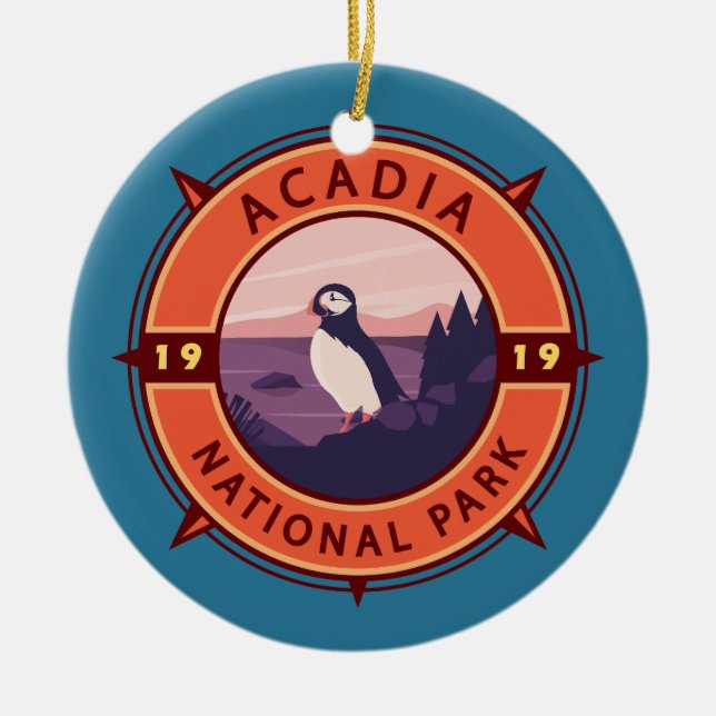 Adorno De Cerámica Parque nacional Acadia Emblema de brújula retro Pu (Frente)