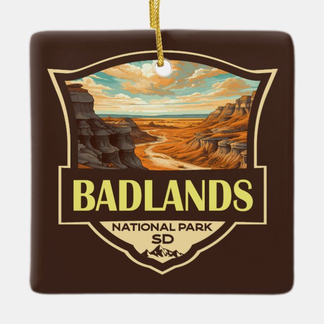 Adorno De Cerámica Parque nacional Badlands Ilustracion Retro (Anverso)