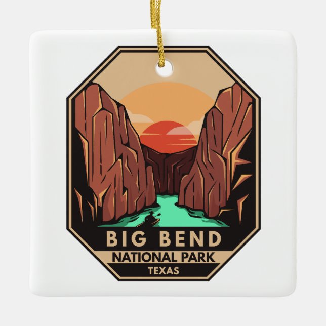 Adorno De Cerámica Parque nacional Big Bend Kayak Retro Emblem (Anverso)