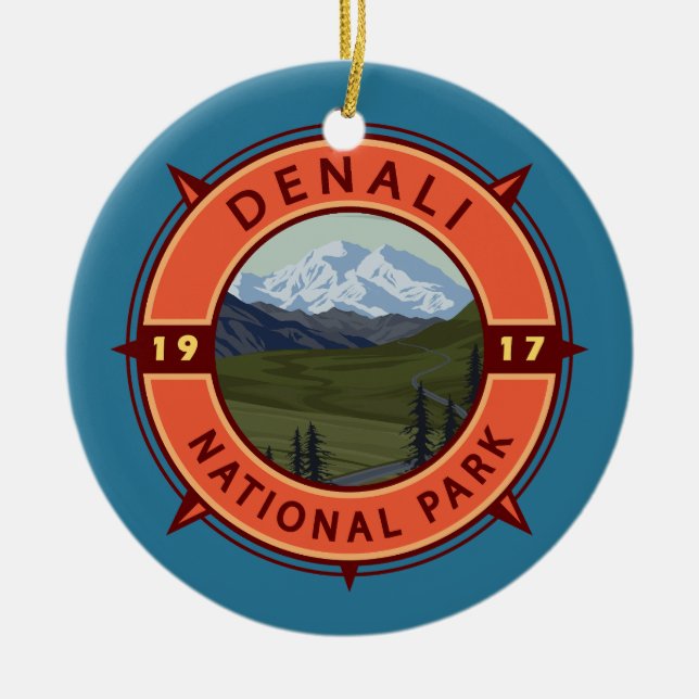 Adorno De Cerámica Parque nacional Denali Emblema de brújula retro (Frente)