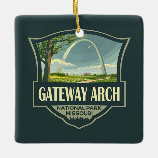 Adorno De Cerámica Parque nacional Gateway Arch Ilustracion Arte Retr (Anverso)