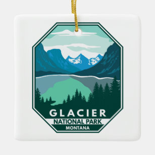 Adorno De Cerámica Parque nacional Glaciar Montana Retro Emblem