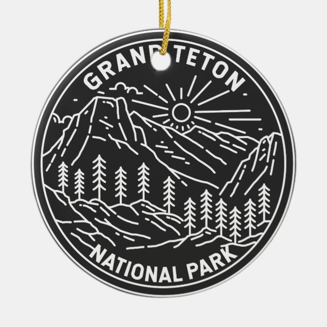 Adorno De Cerámica Parque nacional Gran Teton Monoline Vintage (Frente)