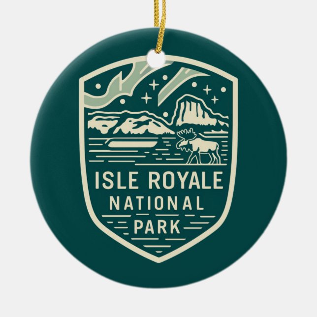 Adorno De Cerámica Parque nacional Isle Royale Emblem nocturno mágico (Frente)