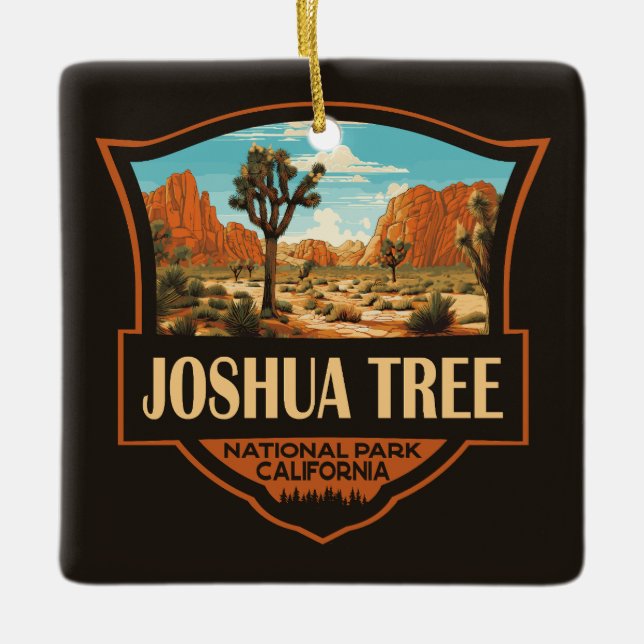 Adorno De Cerámica Parque nacional Joshua Tree Ilustracion Retro (Anverso)