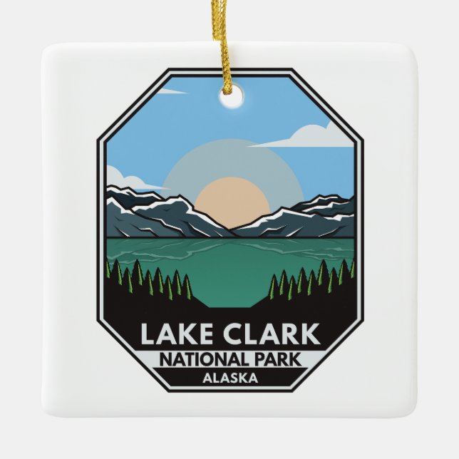 Adorno De Cerámica Parque nacional Lake Clark Emblema mínimo retro (Anverso)