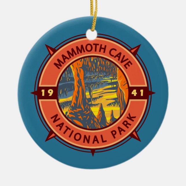 Adorno De Cerámica Parque nacional Mammoth Cave Compass Retro Emblem (Frente)