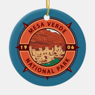 Adorno De Cerámica Parque nacional Mesa Verde Emblema de brújula retr