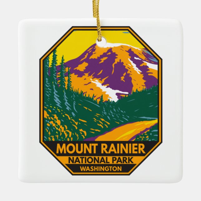 Adorno De Cerámica Parque nacional Monte Rainier Retro de Washington  (Anverso)