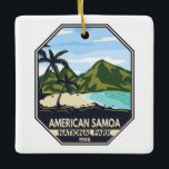 Adorno De Cerámica Parque nacional Retro Emblem de Samoa Americana<br><div class="desc">Diseño de obras de arte vectorial de Samoa Americana. El parque se estableció en 1988 y es un área tropical de selva tropical y arrecife de coral en las islas del centro-sur del Océano Pacífico del territorio estadounidense de Samoa Americana.</div>
