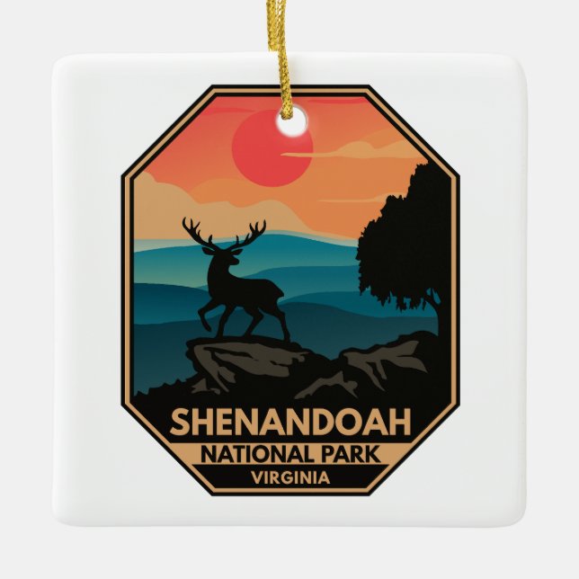 Adorno De Cerámica Parque nacional Shenandoah Deer Minimal Retro Embl (Anverso)