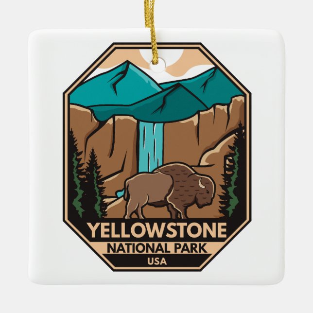 Adorno De Cerámica Parque nacional Yellowstone Minimal Bison Retro (Anverso)
