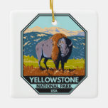 Adorno De Cerámica Parque nacional Yellowstone North American Bison<br><div class="desc">Diseño de arte vectorial de piedra amarilla. El parque cuenta con espectaculares cañones,  ríos alpinos,  exuberantes bosques,  aguas termales y géisers,  incluyendo su más famoso,  Old Faithful.</div>