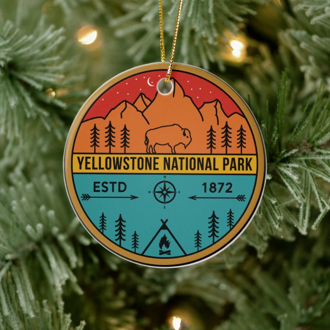 Adorno De Cerámica Parque nacional Yellowstone Retro Wyoming USA Biso (Árbol)