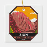 Adorno De Cerámica Parque nacional Zion Vintage Utah<br><div class="desc">Diseño de arte vectorial Zion. El parque es una reserva natural del suroeste de Utah que se distingue por los acantilados rojos pronunciados del cañón de Zion.</div>