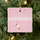 Adorno De Cerámica Partido de tenis rosado del Pastel moderno<br><div class="desc">Moderno ilustracion de tenis rosa en pista de tenis rosa.</div>