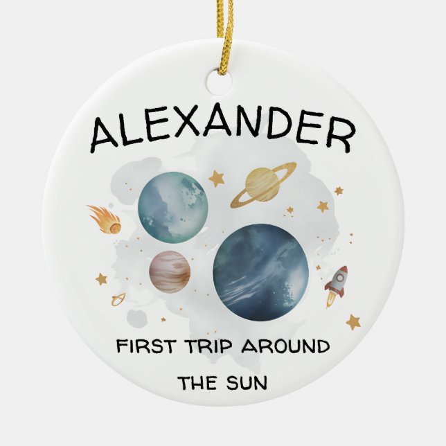 Adorno De Cerámica Partido del Primer Cumpleaños del Astronauta Espac (Frente)